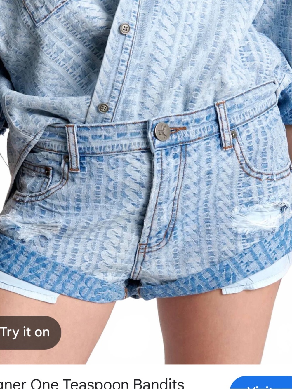 NEW One Teaspoon Bandit Two-Tone Blue Denim Cutoff Shorts